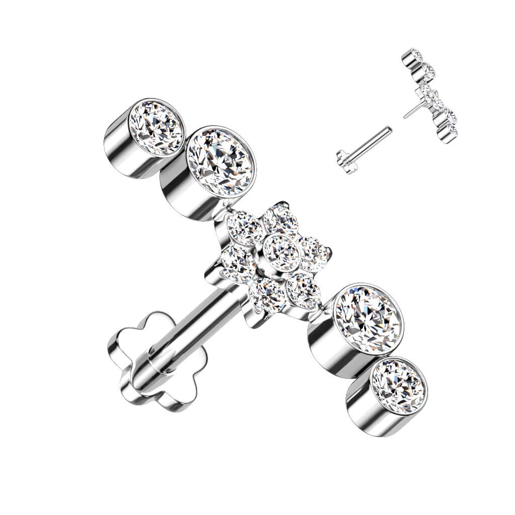 Titane Labret Fleur Zircone Base Fleur Enfoncer - Image 2