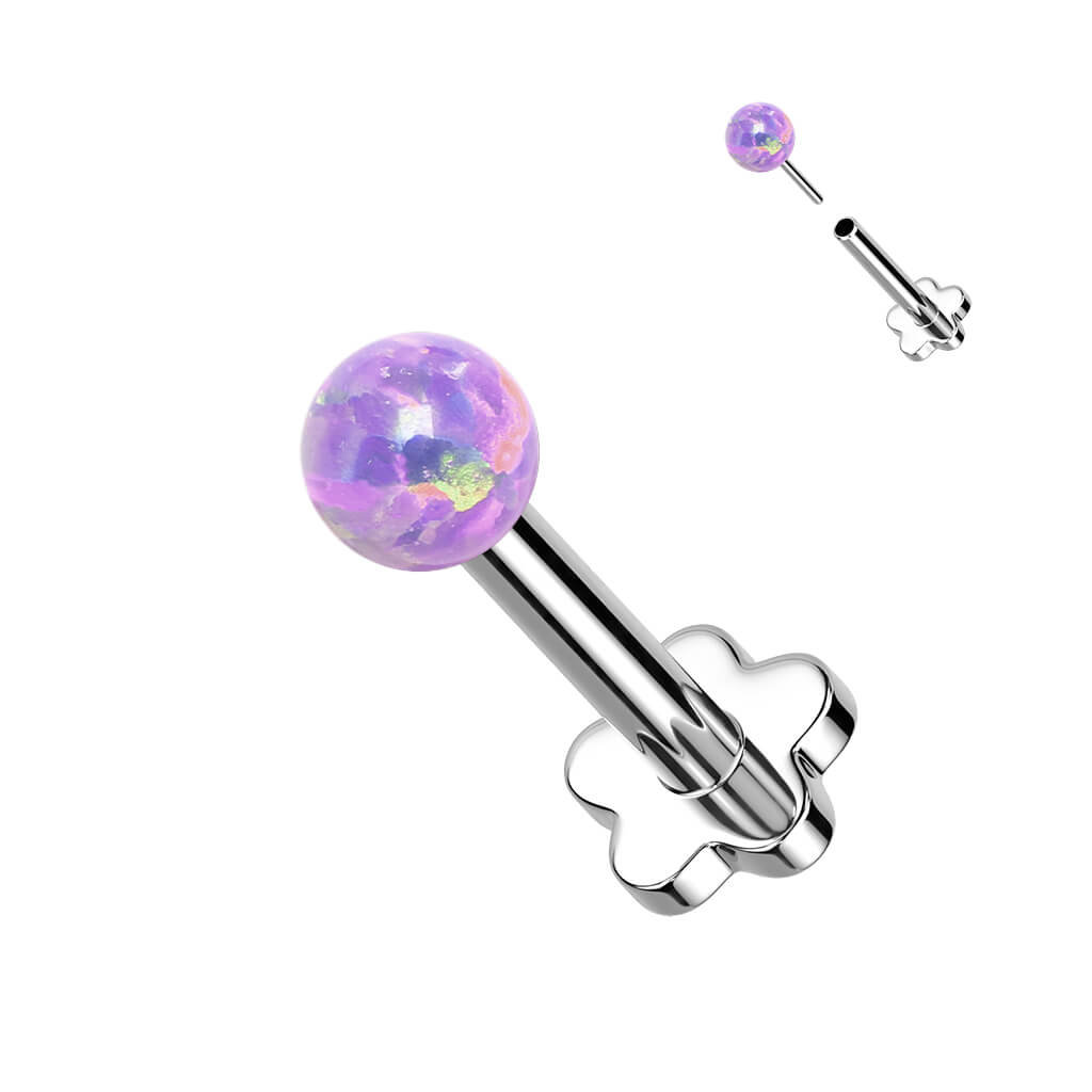 Titane Labret Bille Opale Base Fleur Argent Enfoncer - Image 6
