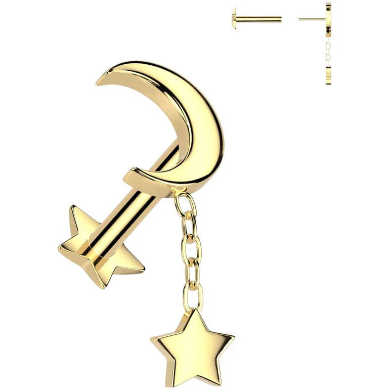 Titane Labret Lune étoile pendante base étoilée Enfoncer - Image 3