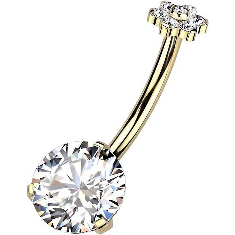 Titane Piercing Nombril Zircone Fleur Enfoncer