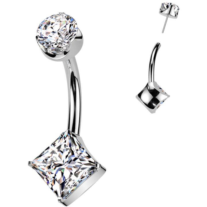 Titane Piercing Nombril zircone ronde quare zirconia Enfoncer - Image 4