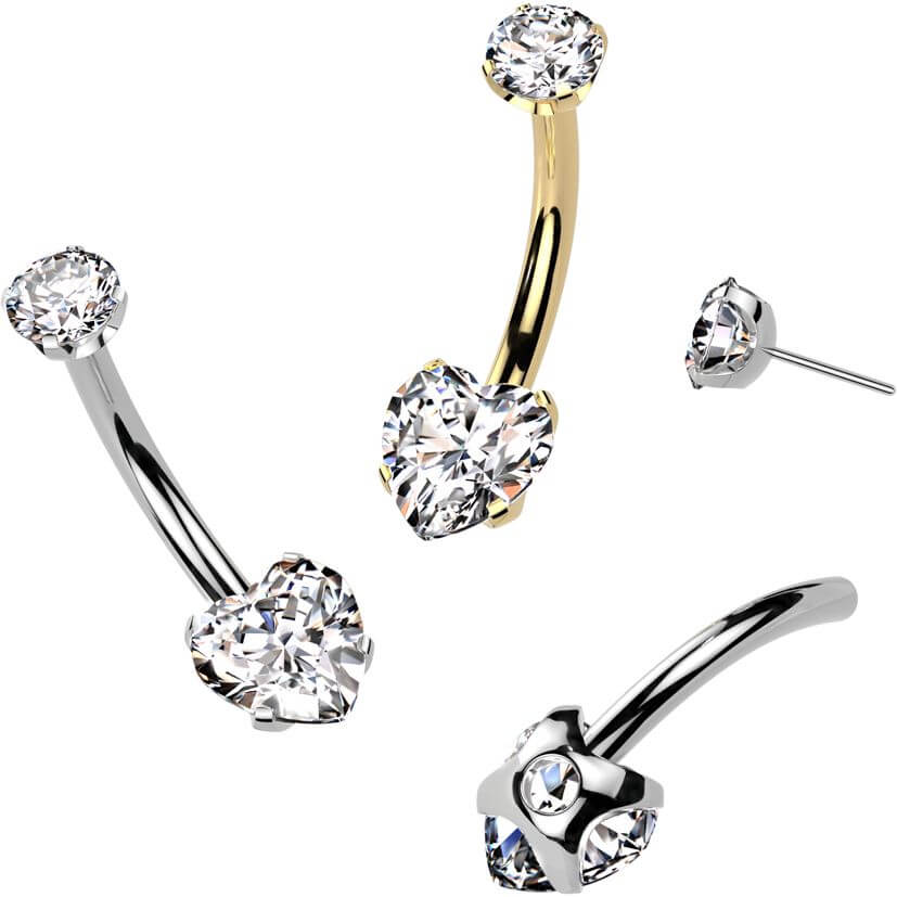 Titane Piercing Nombril assemblage zircone en forme de coeur Enfoncer - Image 3