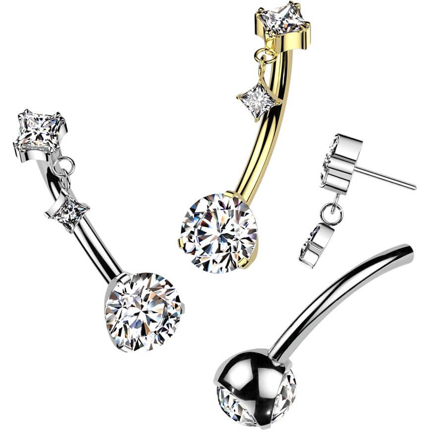 Titane Piercing Nombril pendentif en forme de diamant Zircone Enfoncer - Image 3