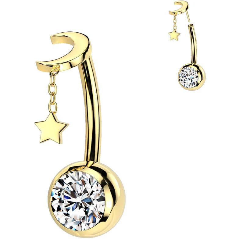 Titane Piercing Nombril lune étoilée zircone pendentif Enfoncer - Image 3