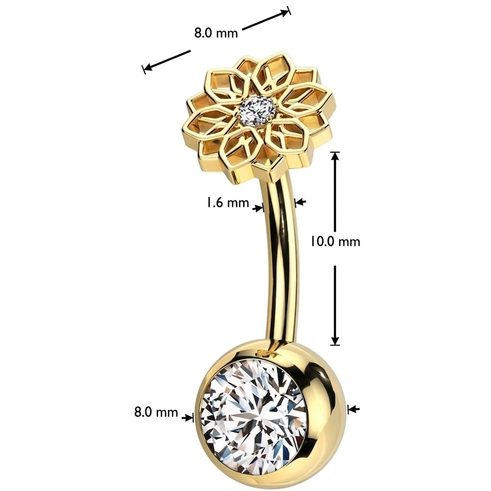 Titane Piercing Nombril fleur zircone Enfoncer - Image 2