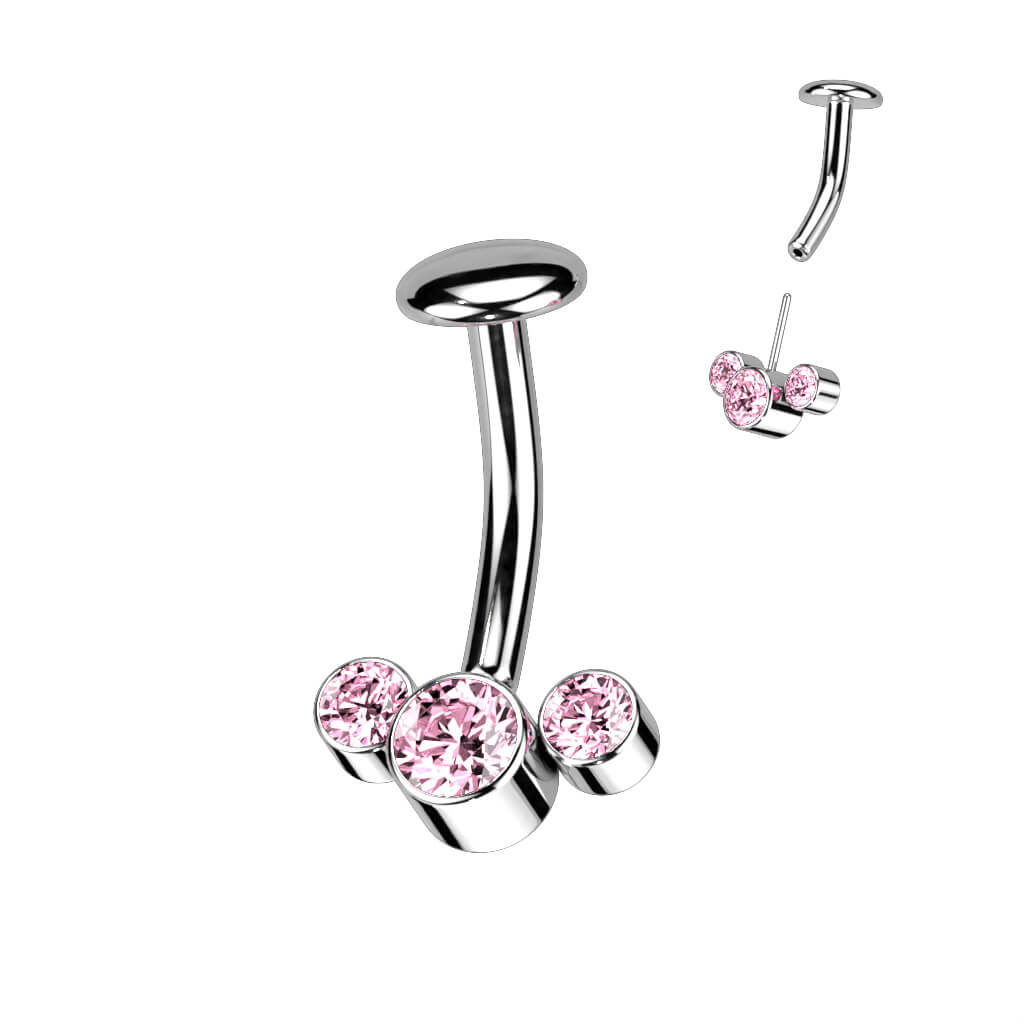 Titane Piercing Nombril 3 Zircones Argent Enfoncer - Image 6