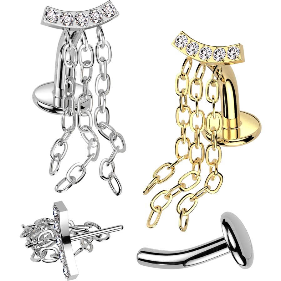 Titane Piercing Nombril 3 Chaînes Zircone Enfoncer - Image 3