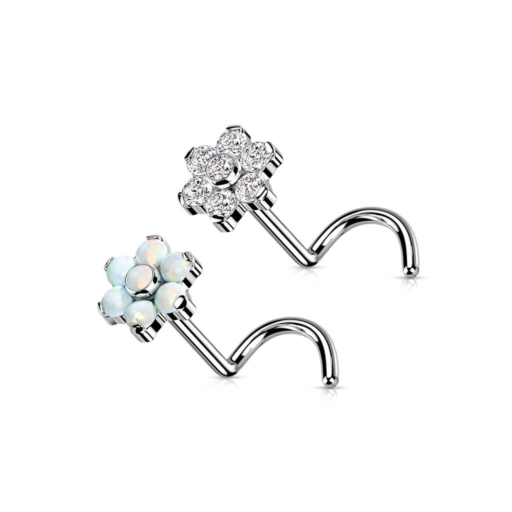 Titane Nez  Vis Fleur Zircone Opale Argent Enfoncer - Image 3