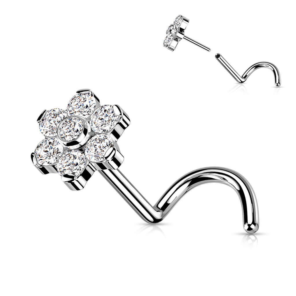 Titane Nez  Vis Fleur Zircone Opale Argent Enfoncer - Image 4
