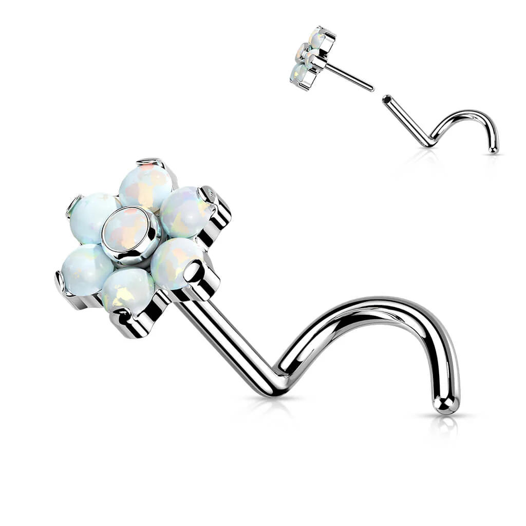 Titane Nez  Vis Fleur Zircone Opale Argent Enfoncer - Image 6