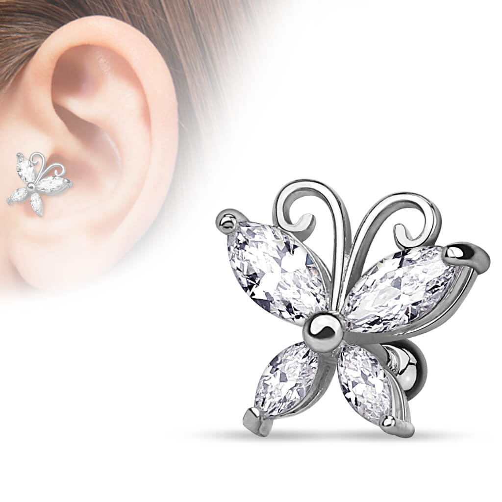 Barre Papillon Zircone Or Argent - Image 3