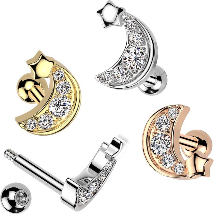 Barre étoile croissant lune zirconia - Image 3