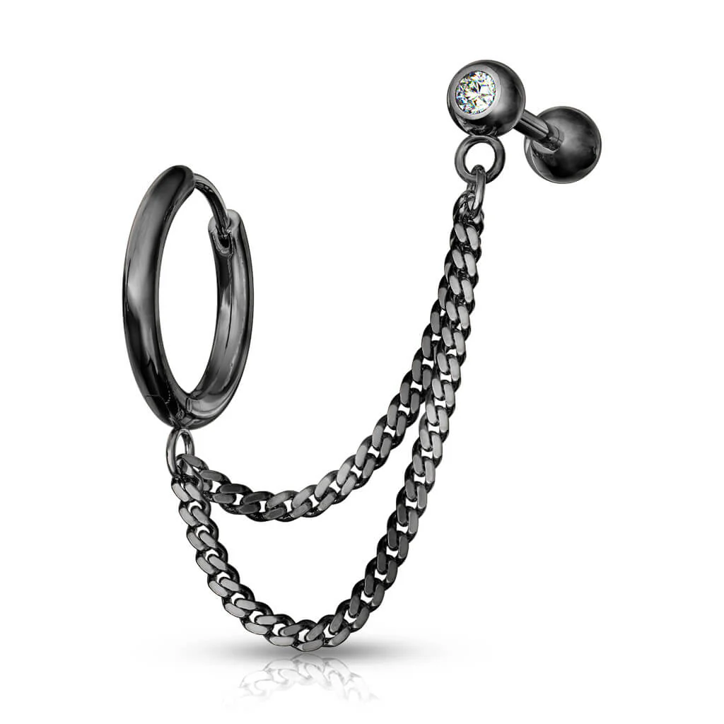 Boucle d'Oreille Barre Chaine Zircone Cliqueur - Image 4