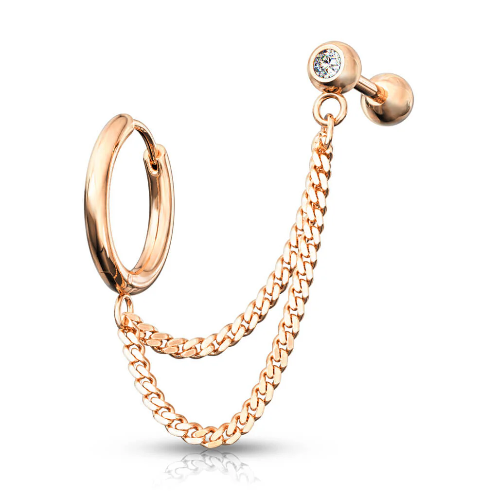 Boucle d'Oreille Barre Chaine Zircone Cliqueur - Image 6