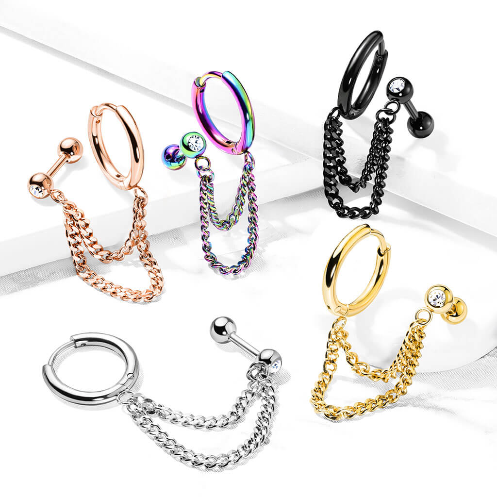 Boucle d'Oreille Barre Chaine Zircone Cliqueur - Image 9