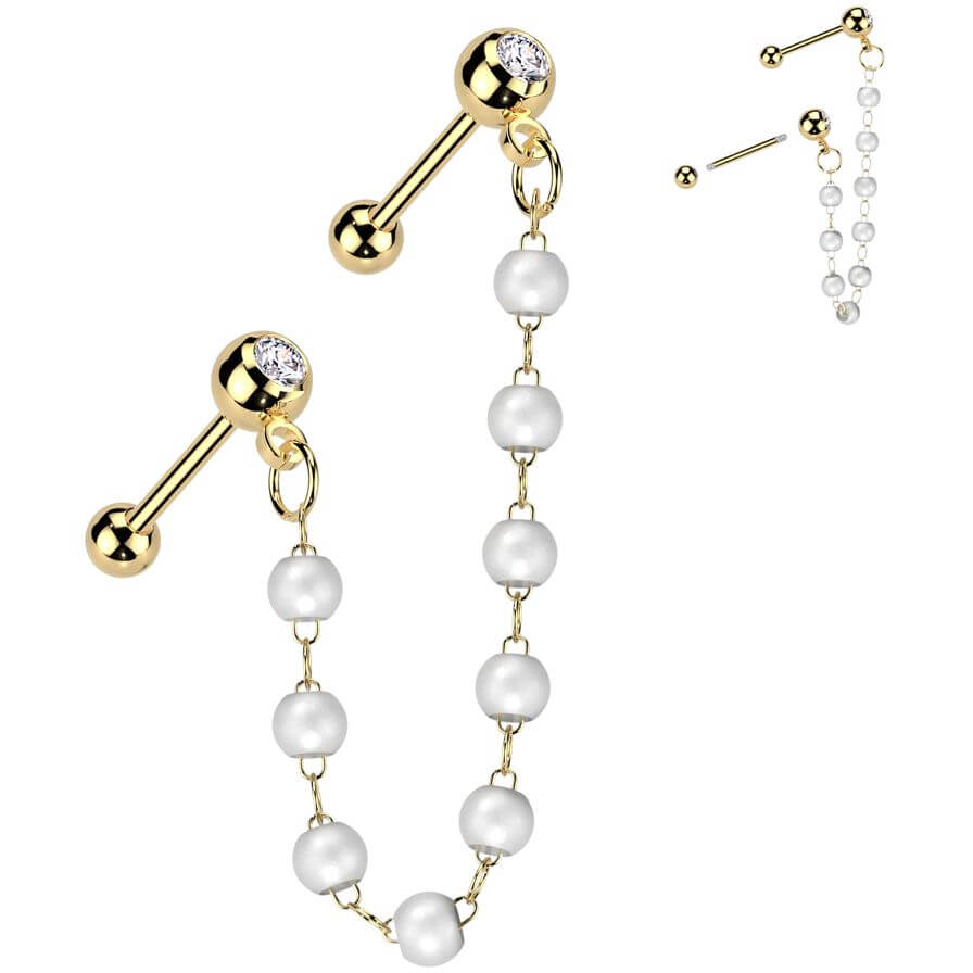 Pack Économique deux haltères en zircone perle chaîne - Image 3