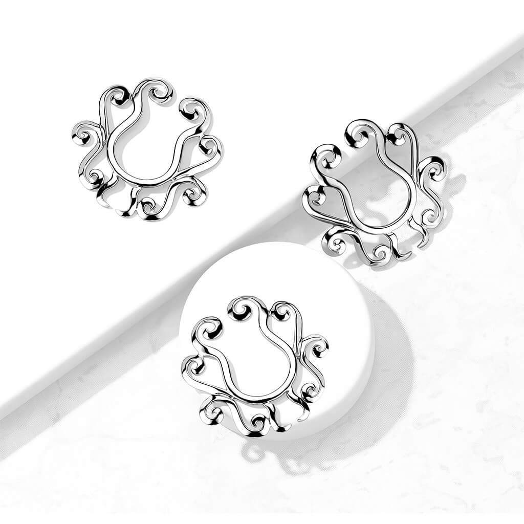 Faux Piercing Tétons Fleur Tribale Argent Pliable - Image 3