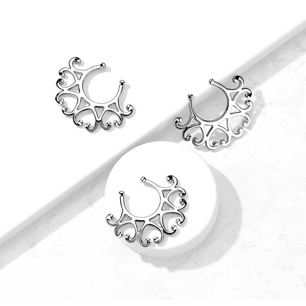 Faux Piercing Tétons Coeurs Tribaux Argent Pliable - Image 3