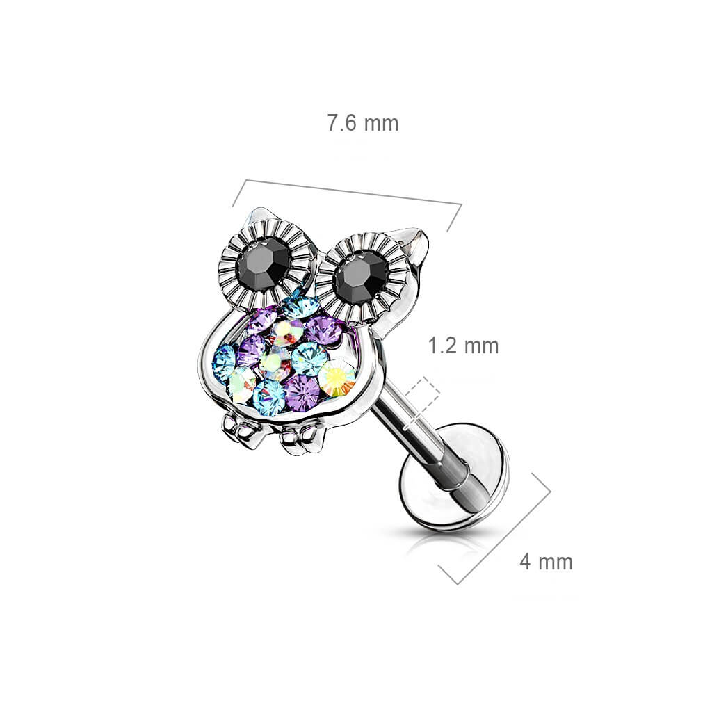 Labret Hibou Zircone Argent Filetage Interne - Image 2