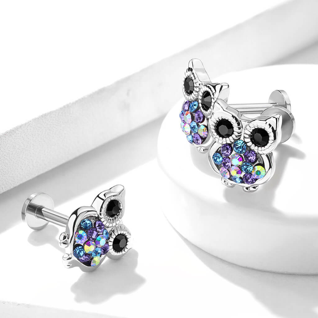 Labret Hibou Zircone Argent Filetage Interne - Image 4