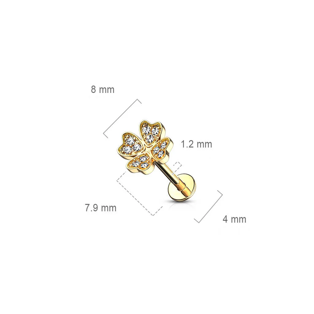 Labret Feuille De Trèfle Zircone Filetage Interne - Image 3