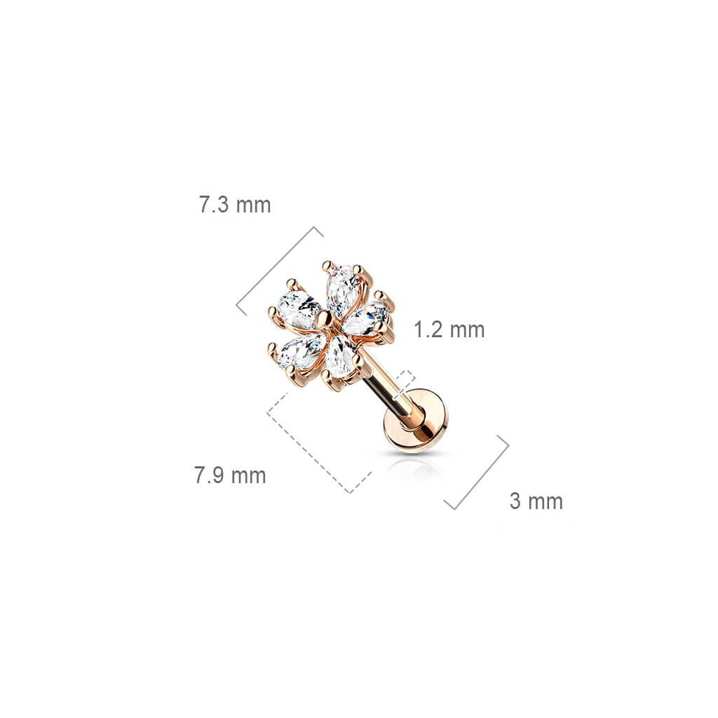 Labret Fleur Zircone Filetage Interne - Image 3
