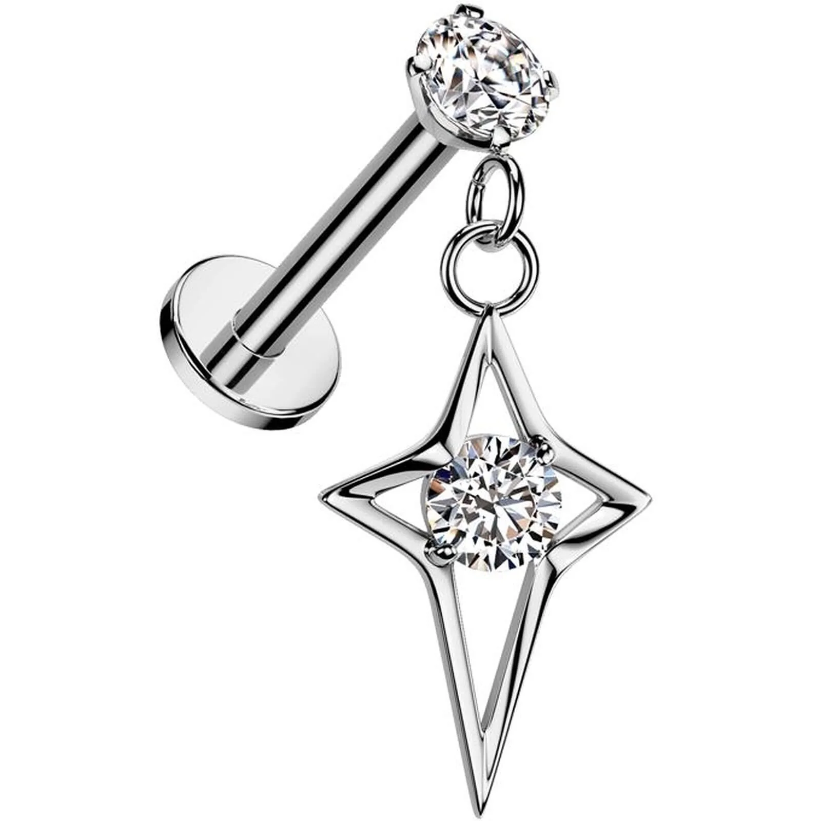 Labret étoile creuse zircone Filetage Interne