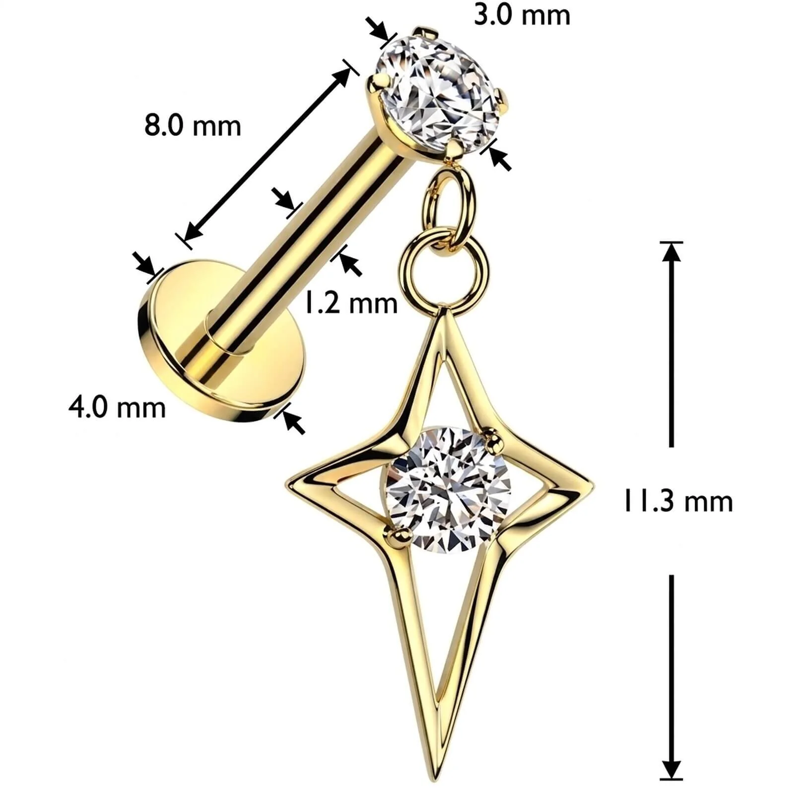 Labret étoile creuse zircone Filetage Interne - Image 2