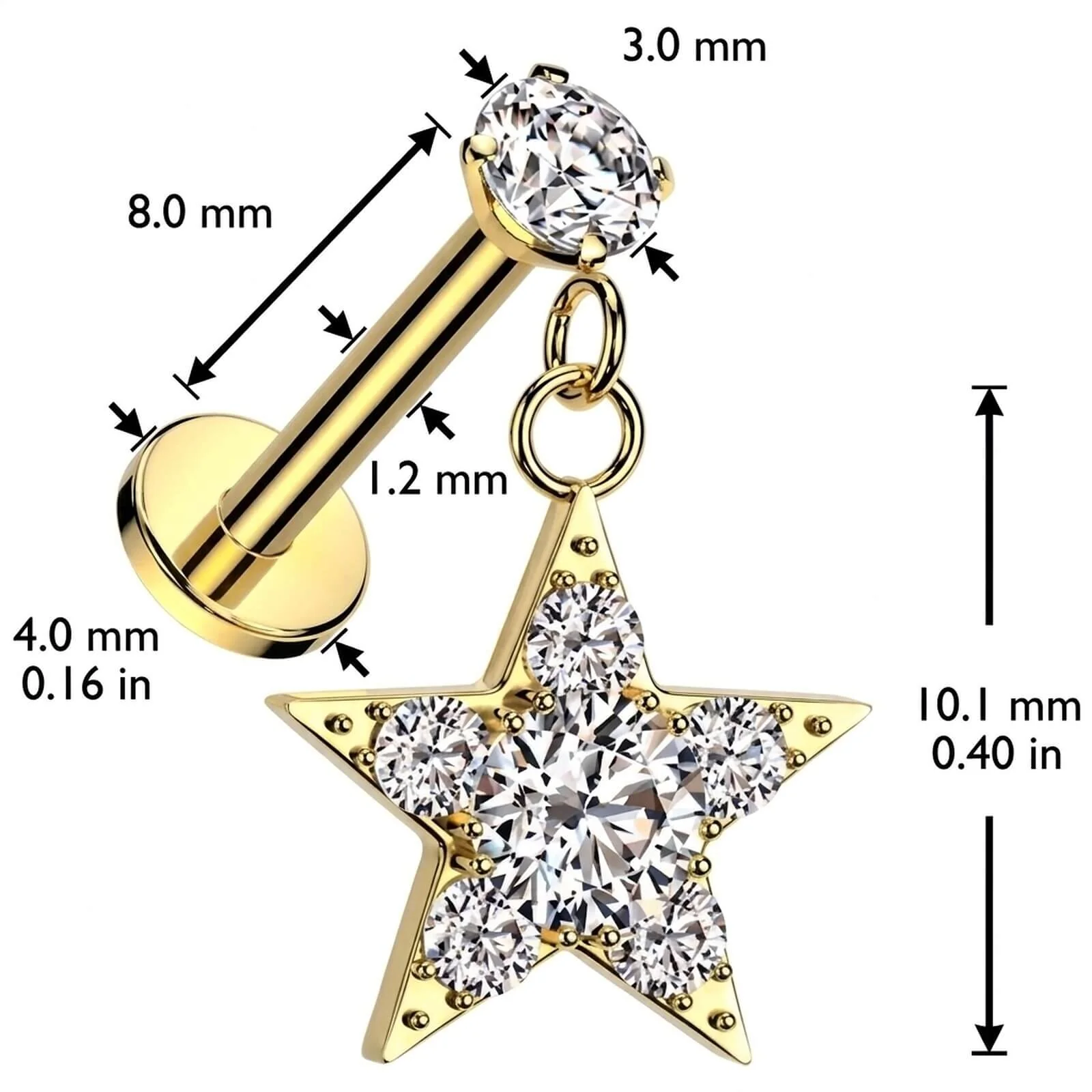 Labret étoile zircone pendentif Filetage Interne - Image 2