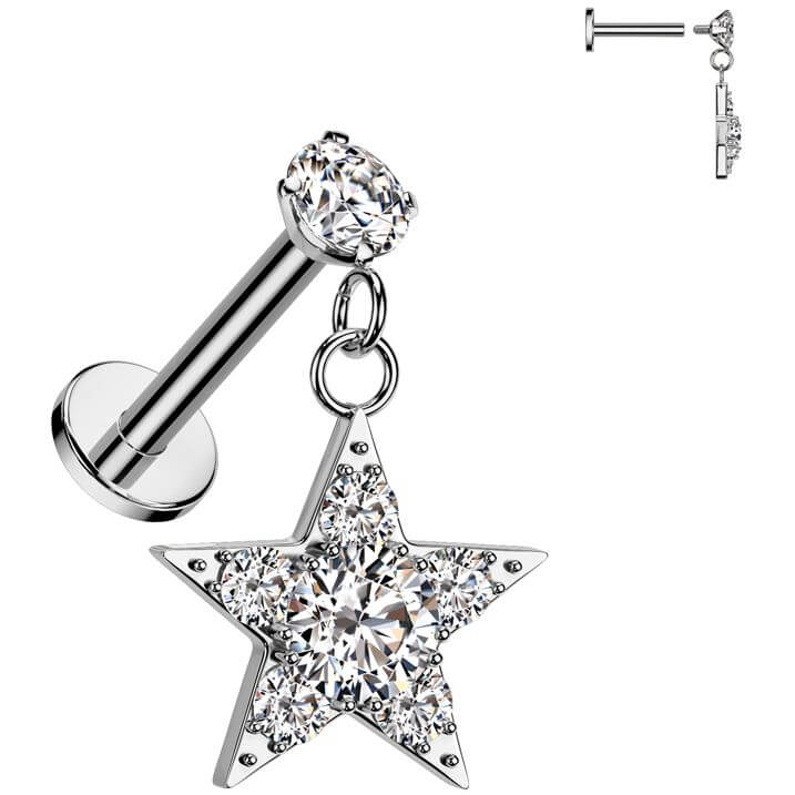 Labret étoile zircone pendentif Filetage Interne - Image 4