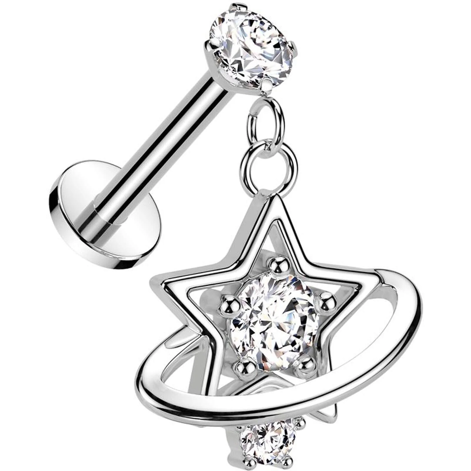 Labret étoile saturne zircone Filetage Interne