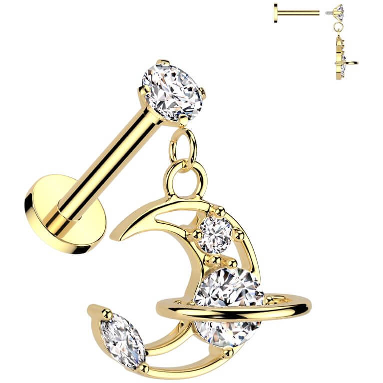 Labret Saturne Lune zircone pendentif Filetage Interne - Image 3