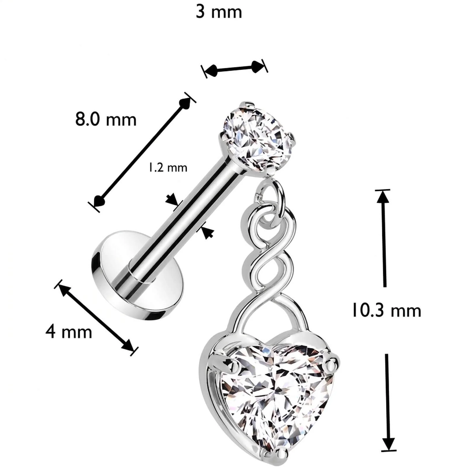 Labret cœur zircone Filetage Interne - Image 2