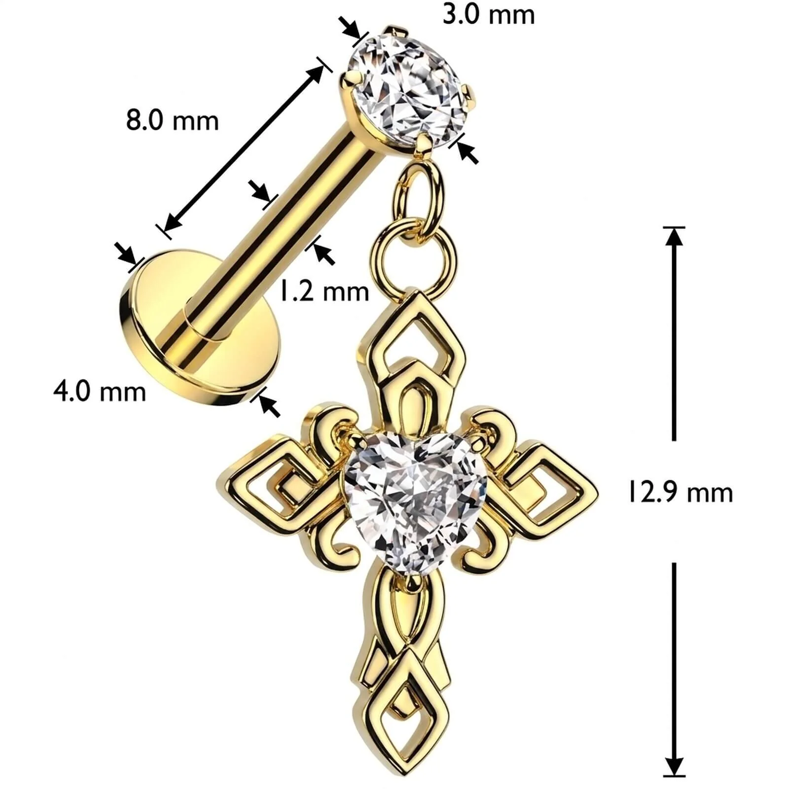 Labret croiser zircone pendentif Filetage Interne - Image 2