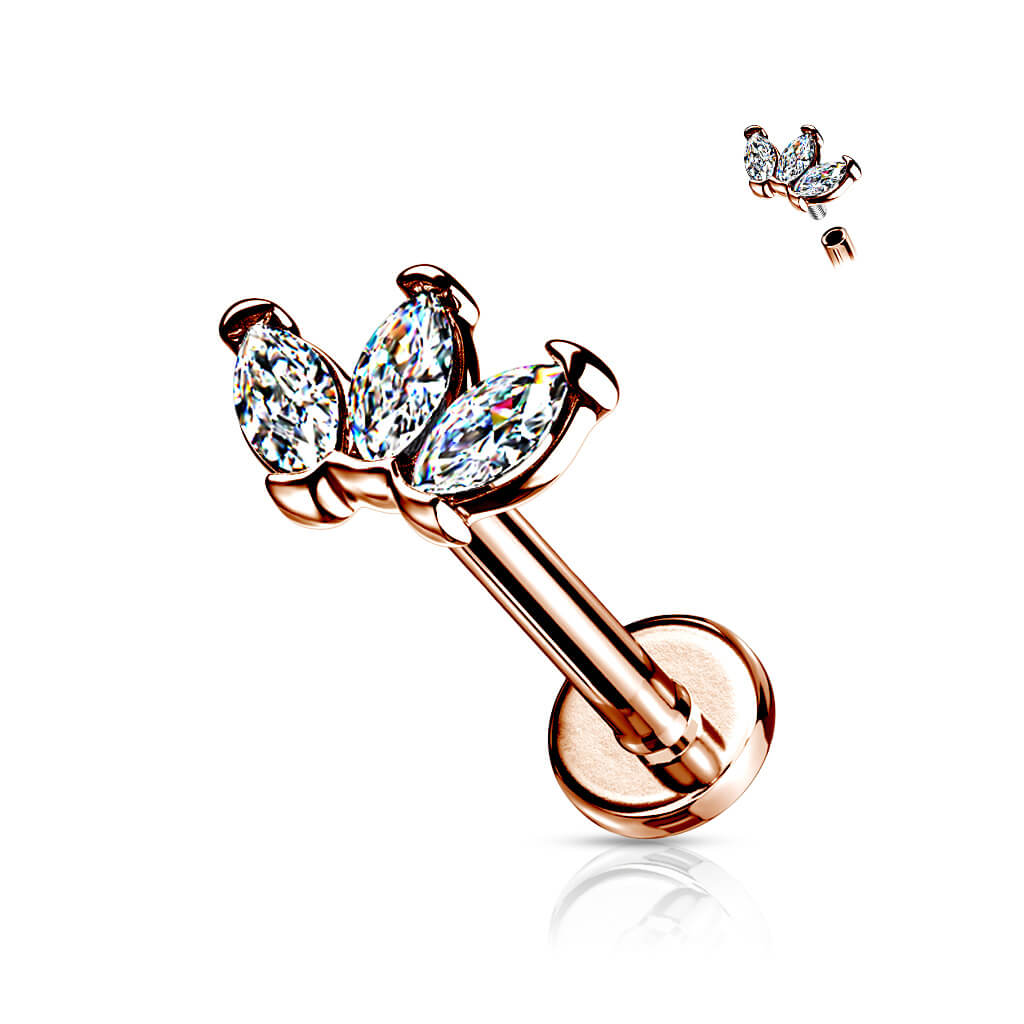 Labret 3 Marquises Zircone Filetage Interne - Image 4