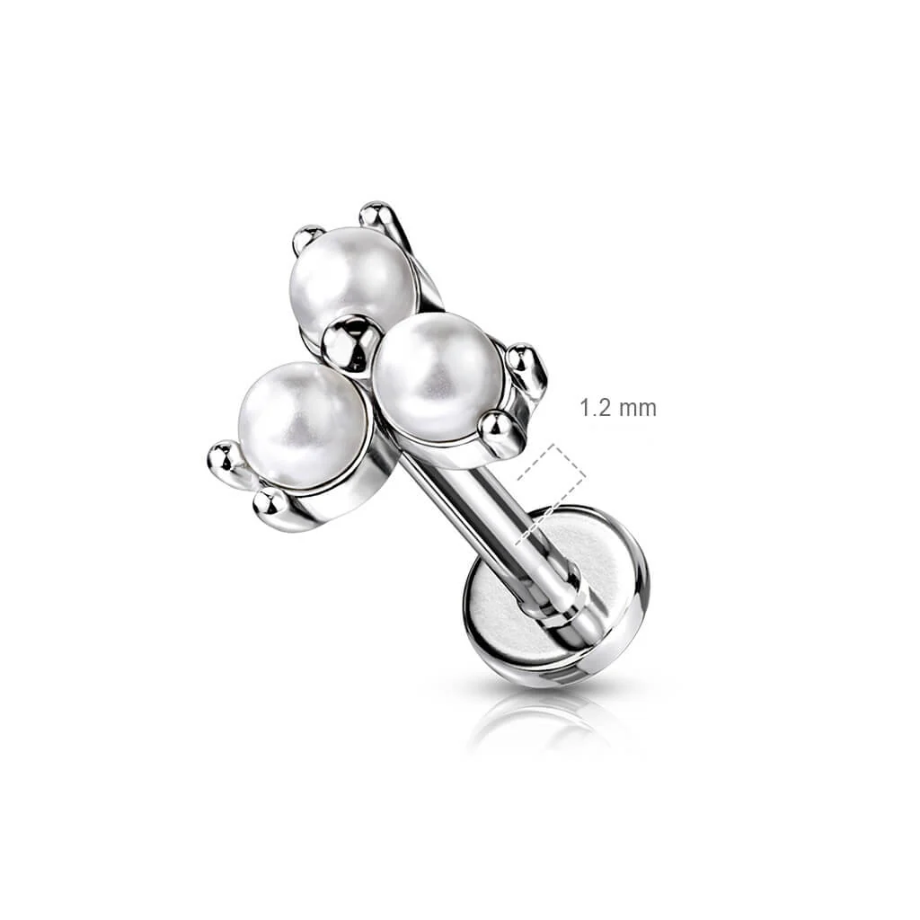 Labret Triangle Perles Argent Filetage Interne - Image 2