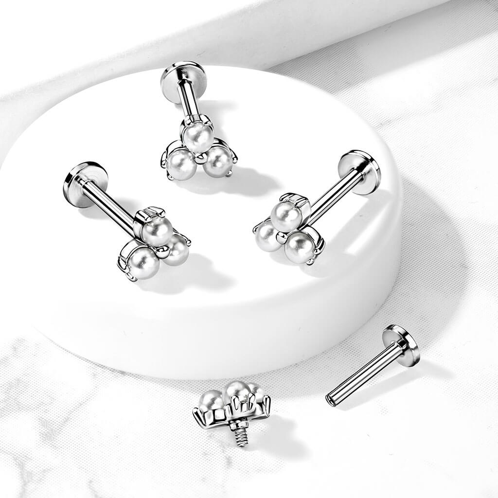 Labret Triangle Perles Argent Filetage Interne - Image 4
