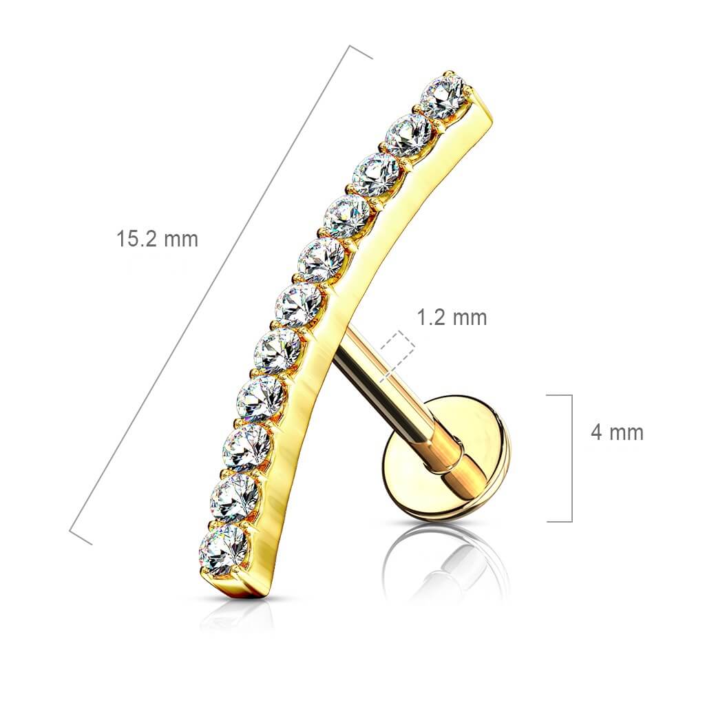 Labret Bar Courbée Zircone Filetage Interne - Image 3
