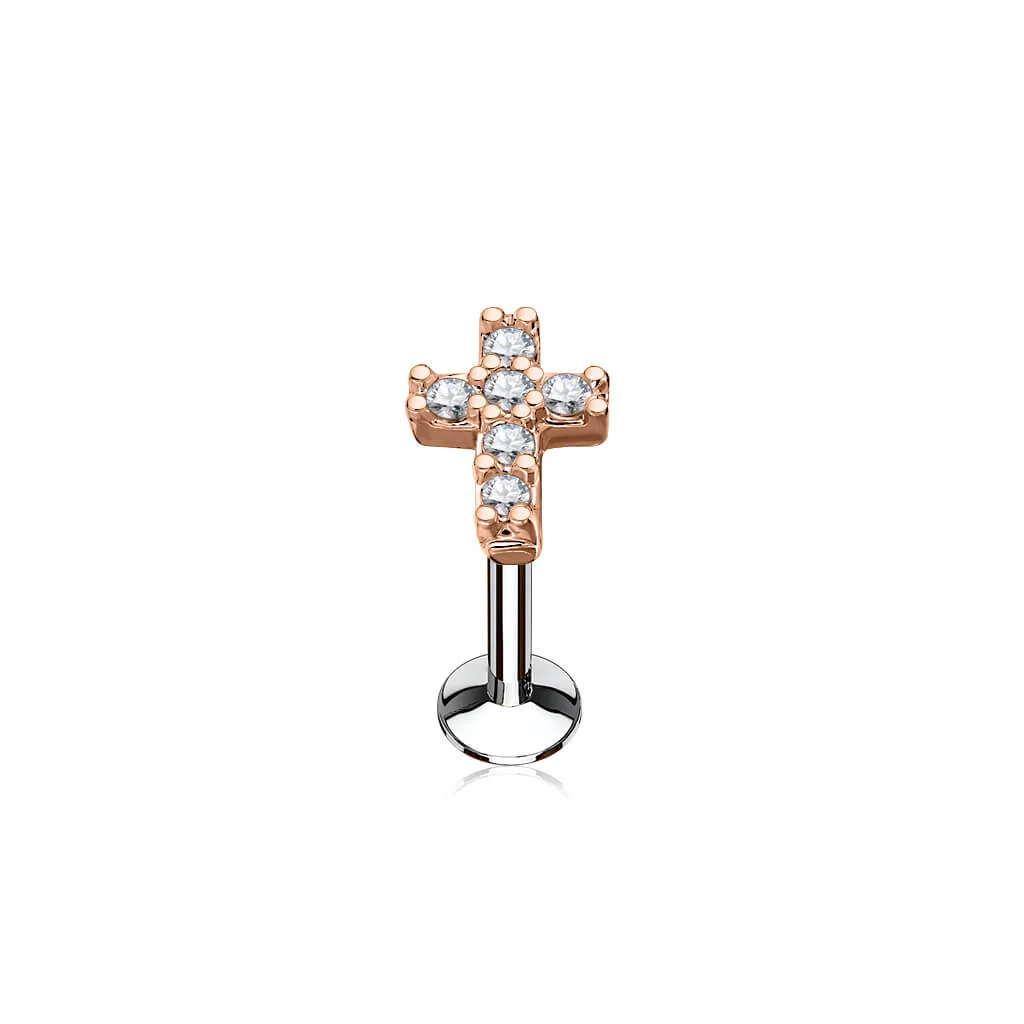 Labret Croix Zircone Filetage Interne - Image 4