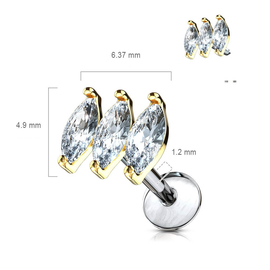 Labret 3 Marquises Zircone Filetage Interne - Image 3