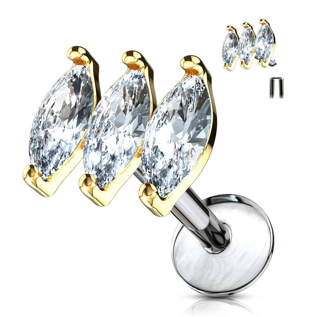Labret 3 Marquises Zircone Filetage Interne - Image 4