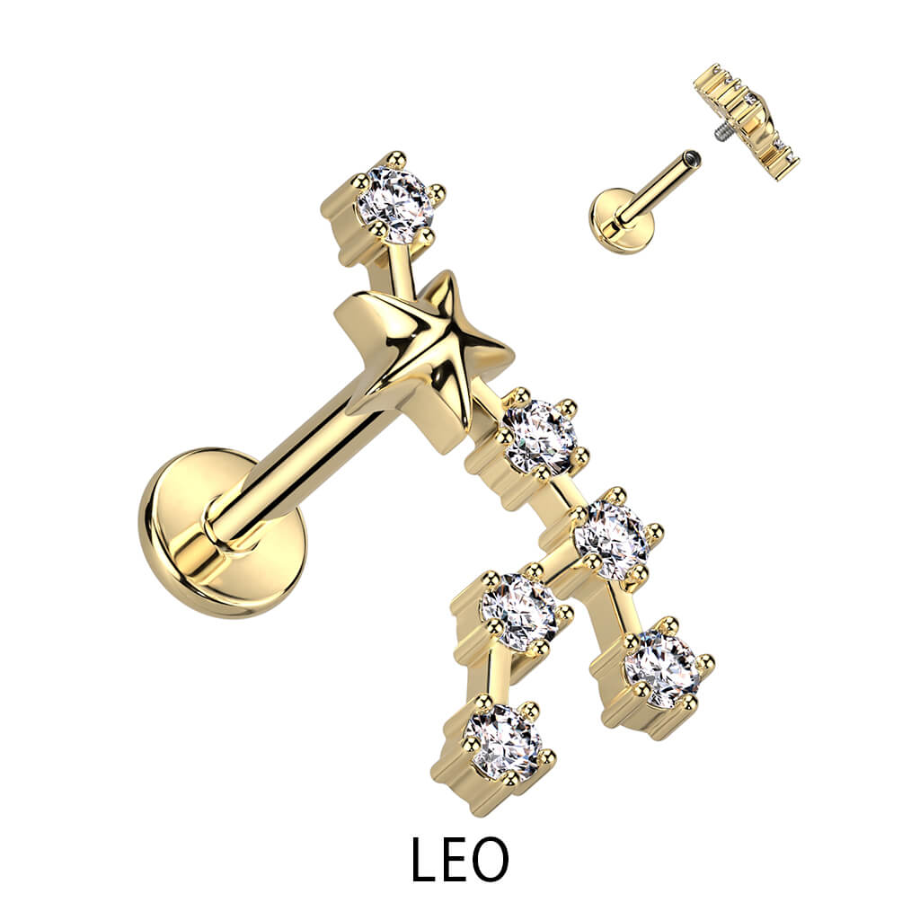 Labret Signe Du Zodiaque Zircone Or Filetage Interne - Image 6