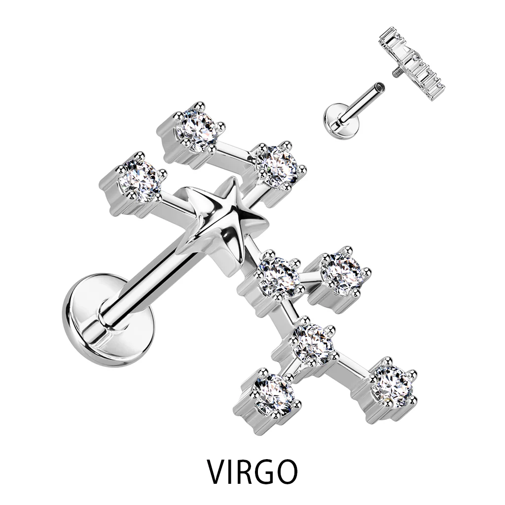 Labret Signe Du Zodiaque Zircone Argent Filetage Interne - Image 13
