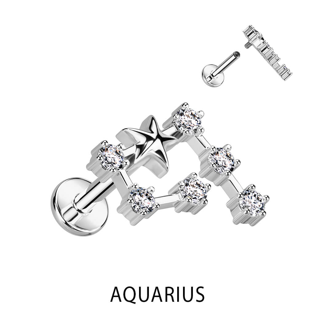 Labret Signe Du Zodiaque Zircone Argent Filetage Interne - Image 2