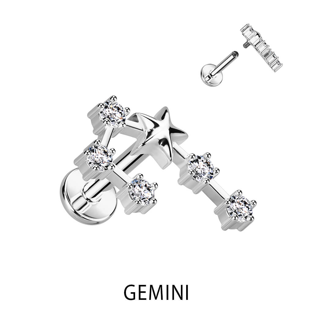 Labret Signe Du Zodiaque Zircone Argent Filetage Interne - Image 5