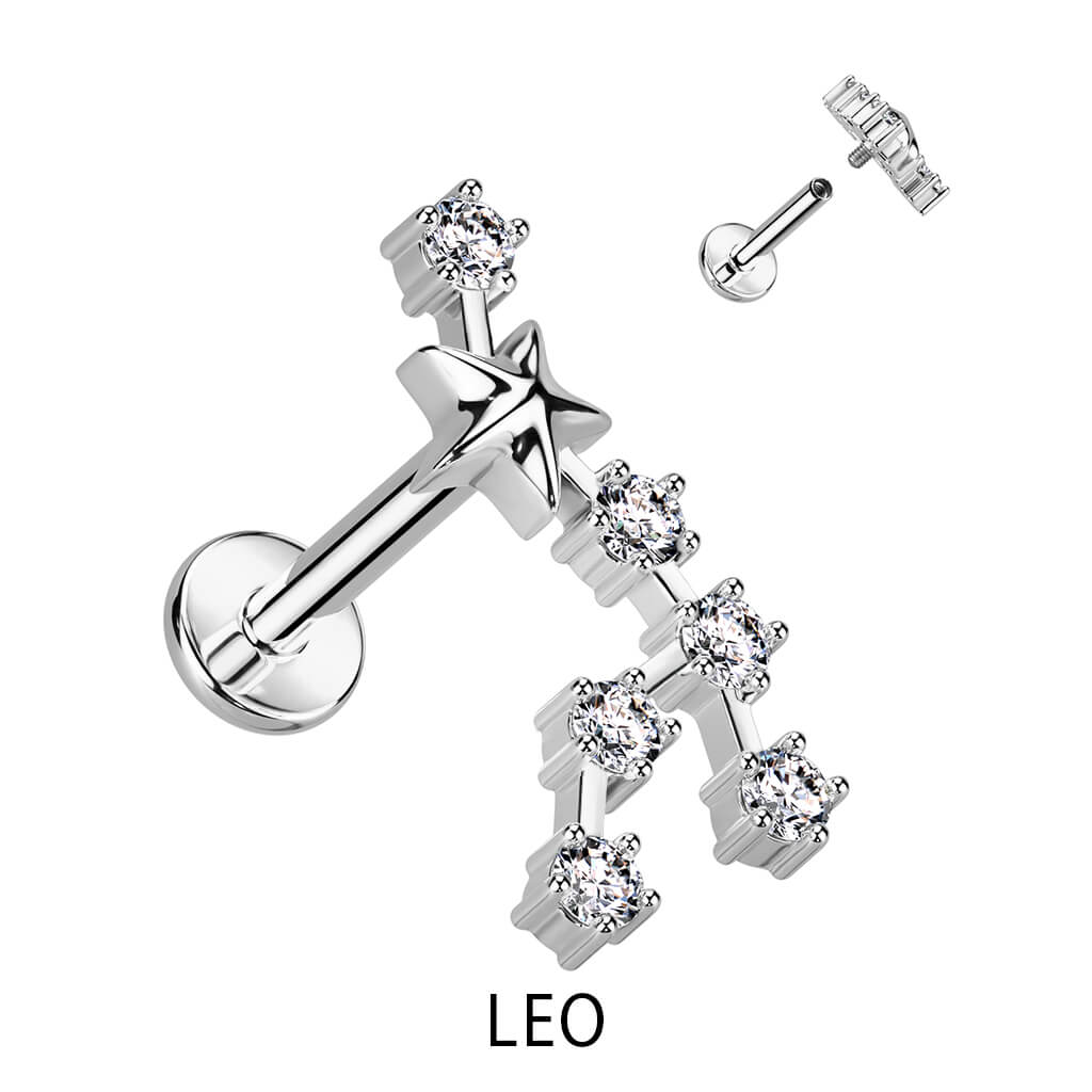 Labret Signe Du Zodiaque Zircone Argent Filetage Interne - Image 6