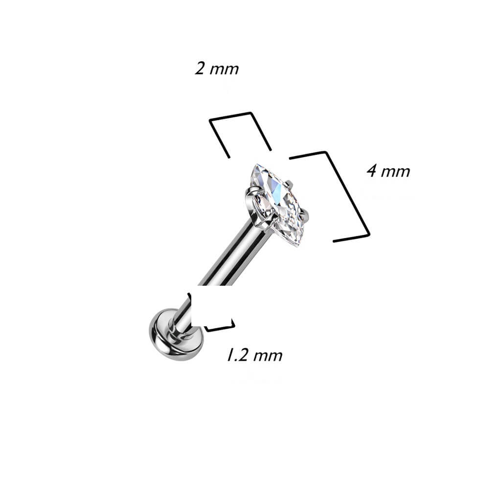 Labret Marquise Zircone Filetage Interne - Image 3