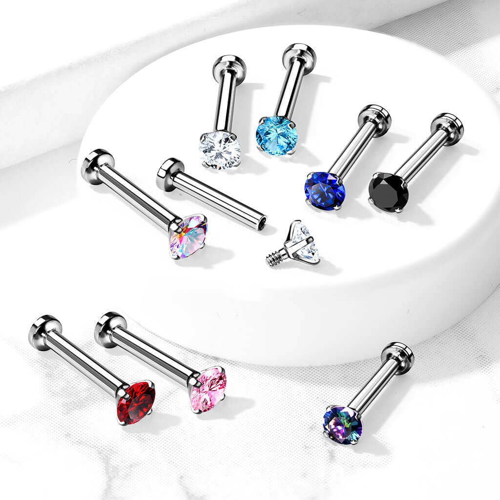 Labret Zircone Argent Serti Griffe Filetage Interne - Image 5
