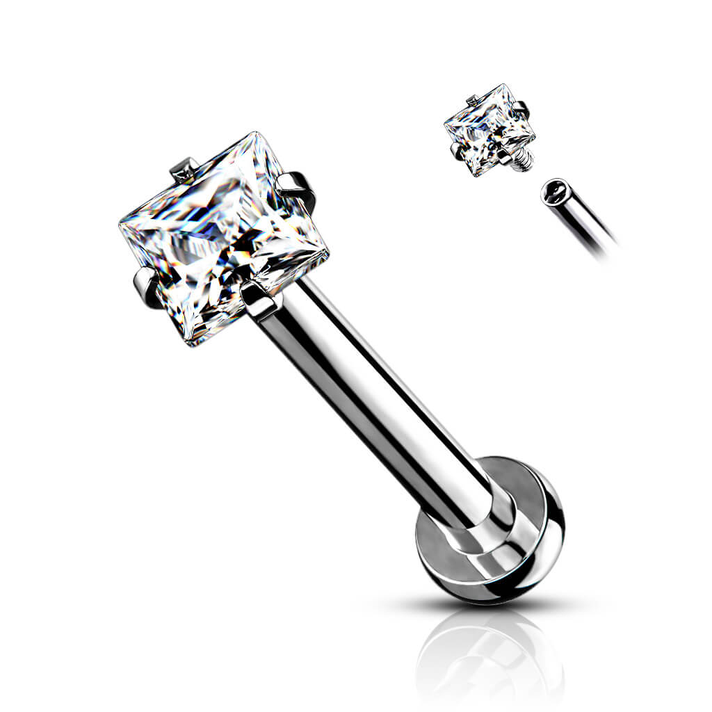 Labret Zircone Carrée Filetage Interne - Image 4