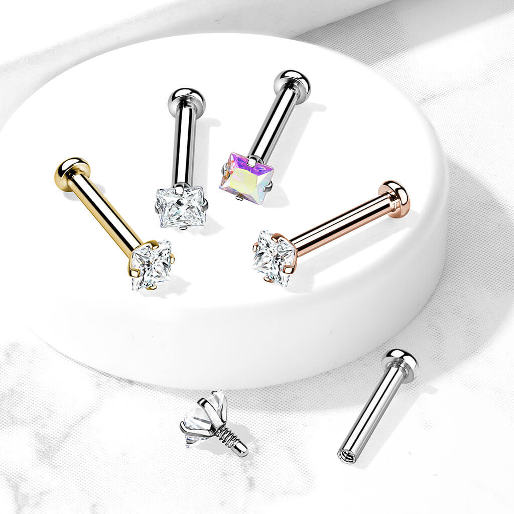 Labret Zircone Carrée Filetage Interne - Image 9